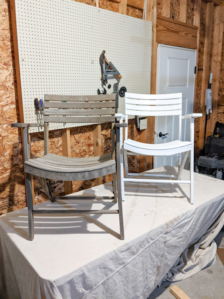 Comparison of Primed Outdoor Wood Chair with Worn Wood Chair