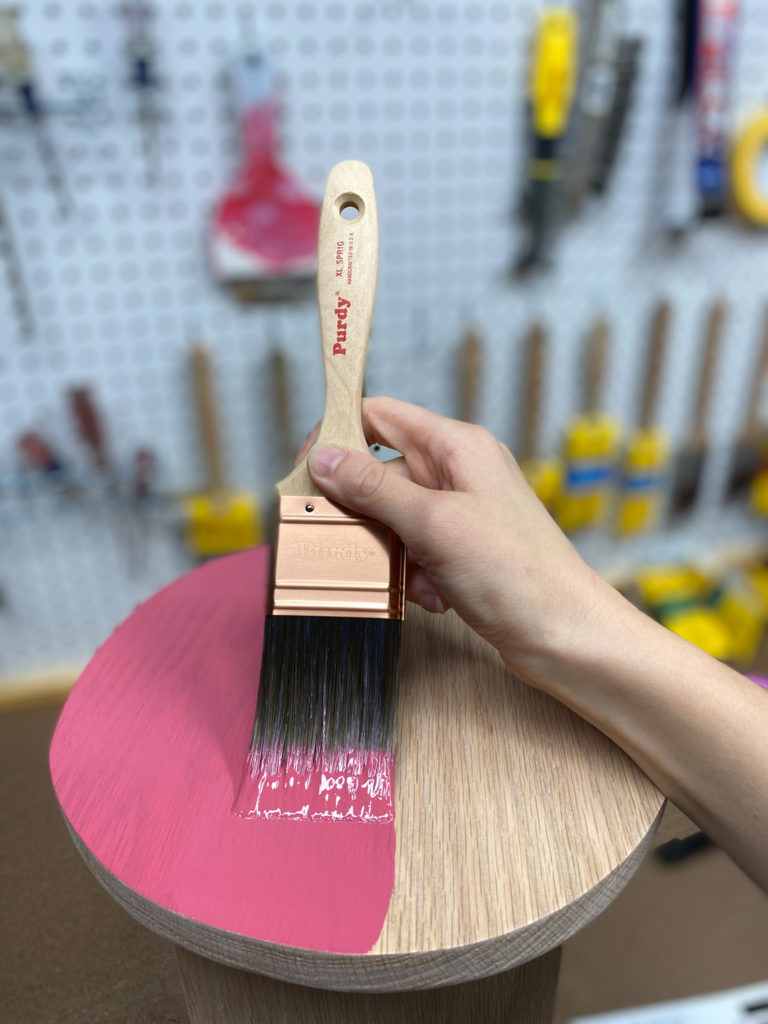 Staining a modern style stool bright pink