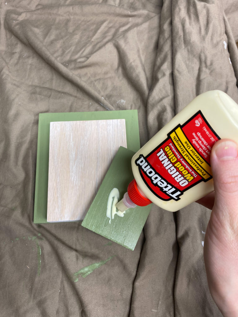 Applying Wood Glue to Wood Bookends