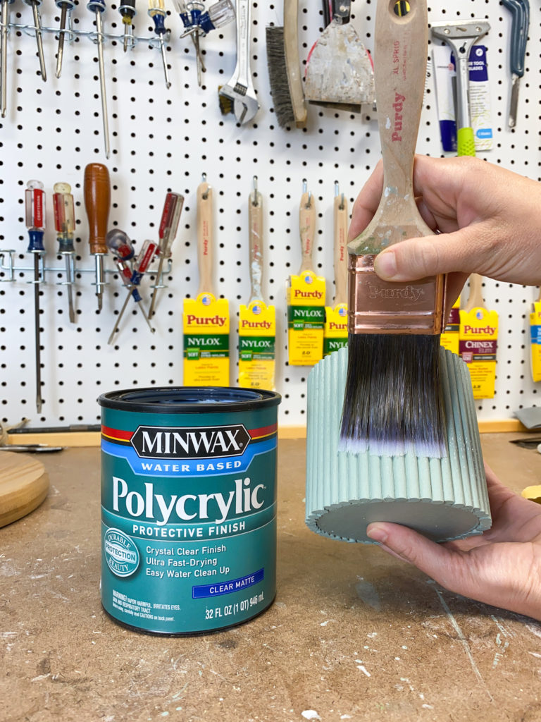 Applying polycrylic to diy wood dowel planters