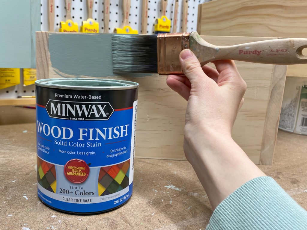 Applying Minwax Solid Color Stain in Vintage Blue to Wood Boxes
