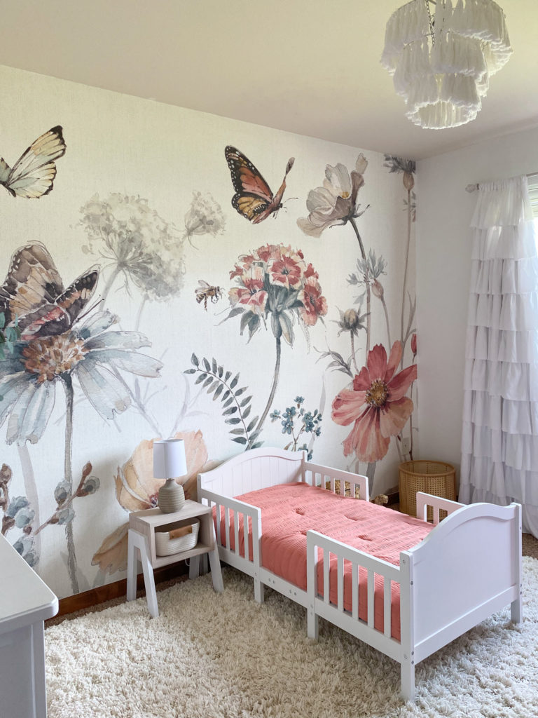 Floral Wallpaper Bedroom with DIY nightstad